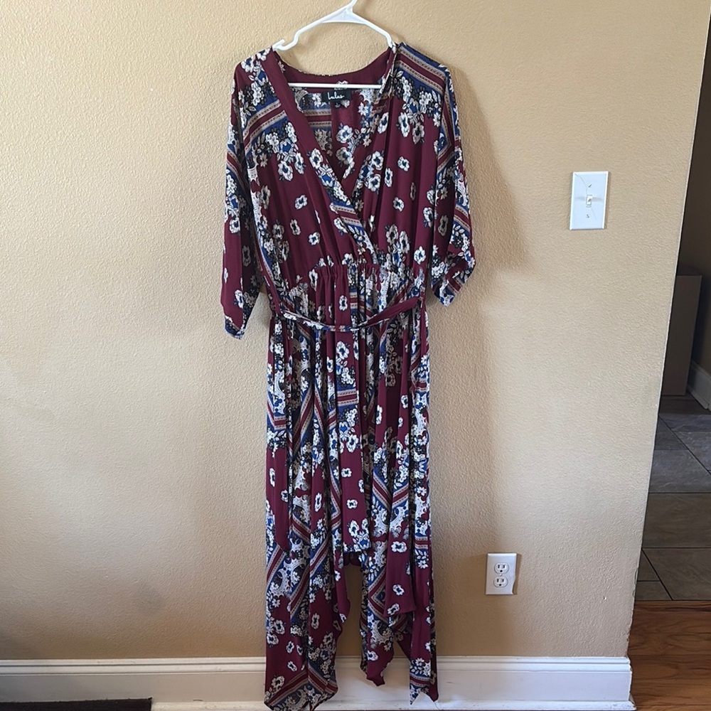 Lulu's Red Dolman Sleeve V-Neck Sundress